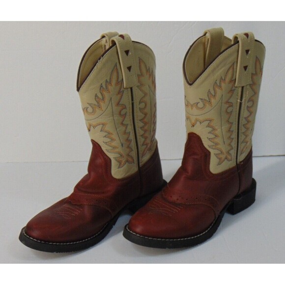 Old West Cowboy Boots Leather Upper Size 10 Brown / Tan Western Boy Girl KIDS - Picture 3 of 11
